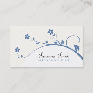 De Visite Carte élégante avec des fleurs bleues et chevró
