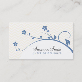 De Visite Carte élégante avec des fleurs bleues et chevrón
