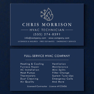 De Visite Carte HVAC Bleu Nuit Argentée 
