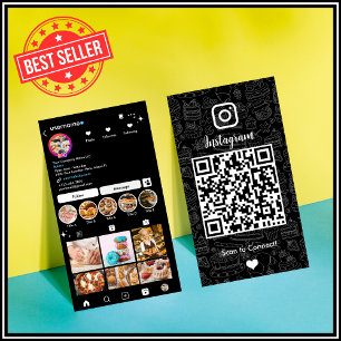 De Visite Carte Instagram QR Chef & Boulangerie Noir Élégant