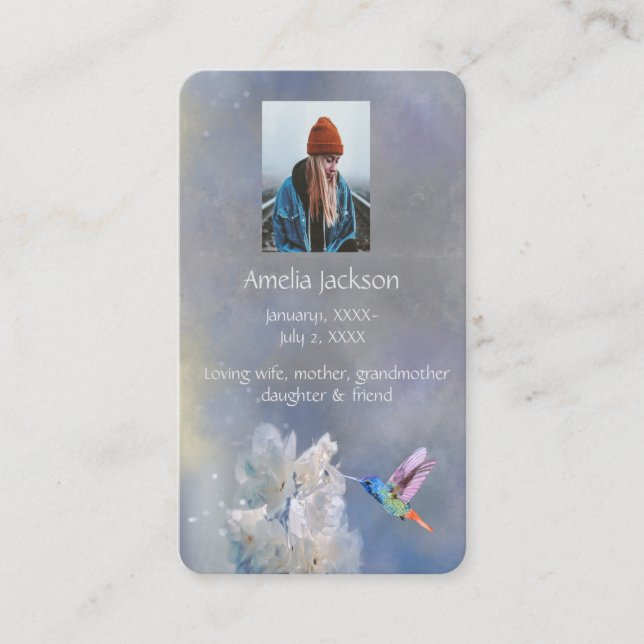 De Visite Carte mémoire Mémorial Fleurs blanches colibris (Devant)