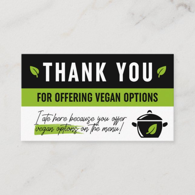 De Visite Carte Merci pour Vegan Options (Devant)