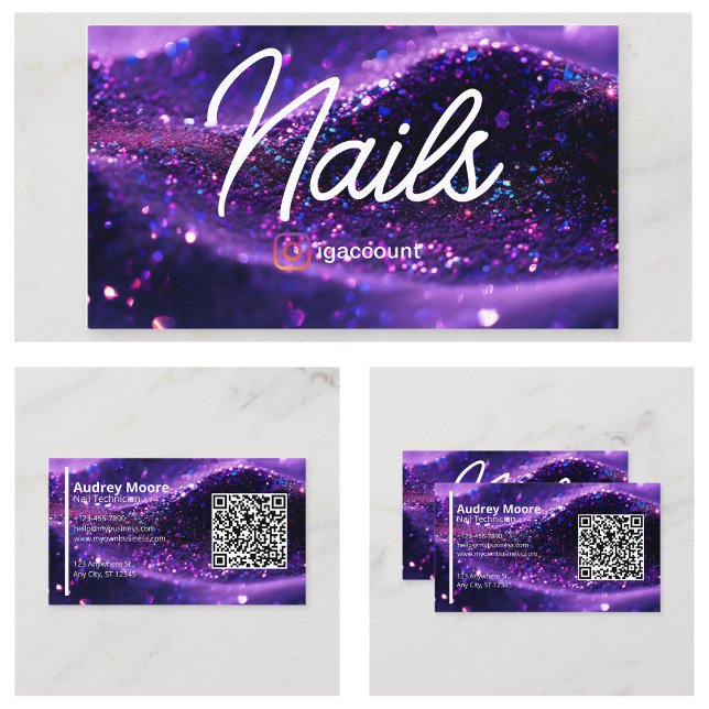 De Visite Carte professionnelle moderne violet QR Code Nail  (Modern Purple Professional Card QR Code Nail Tech
)