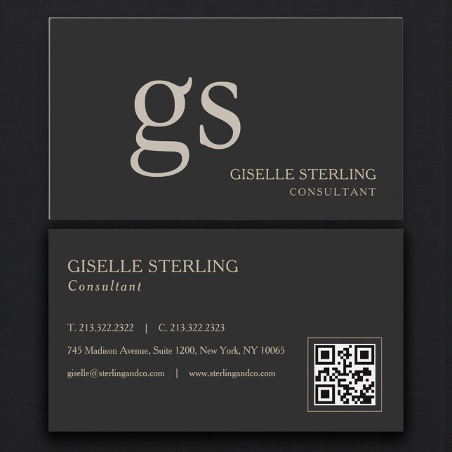 De Visite Carte professionnelle QR Code Monogramme Noir Prof (Créateur téléchargé)