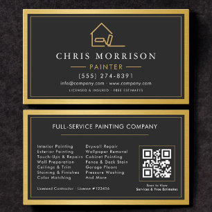 De Visite Carte QR Code Peintre Maison Métal Doré