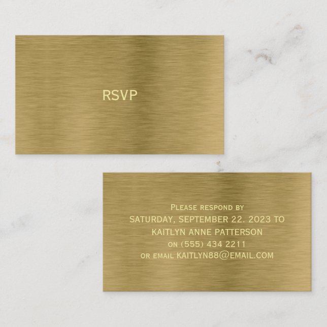 De Visite Carte RSVP Faux Gold Metal Texture (Devant / Derrière)