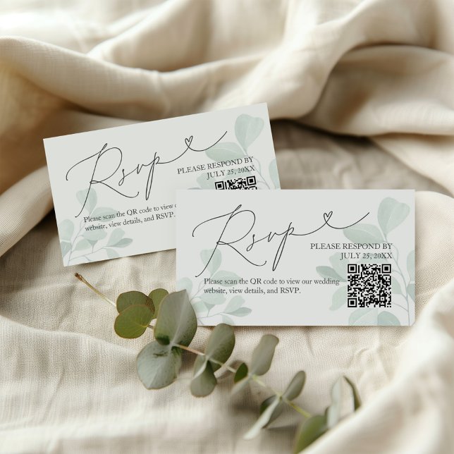 De Visite Carte RSVP Whimsical Eucalyptus Greenery Wedding (Créateur téléchargé)