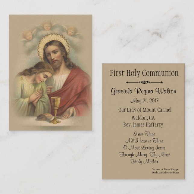 De Visite Carte Sainte Catholique Commémorative 1ère Communi (Devant / Derrière)