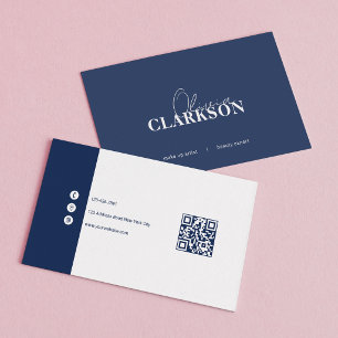 De Visite Chic Carte Navy Blanc Code Qr Minimaliste