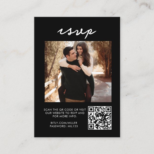 De Visite Élégant noir Qr Code Mariage RSVP Enclôture Carte (Devant)