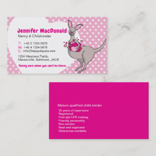 De Visite Enfant gardien baby-siter carte rose kangourou