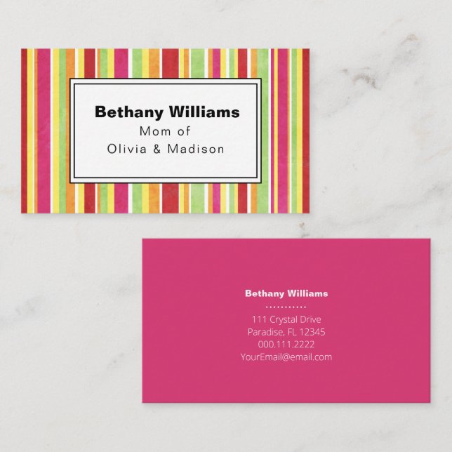 De Visite Maman Jouer Carte d'appel simple rose verte (Devant / Derrière)