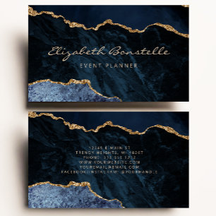 De Visite Marine Blue Agate Gold Parties scintillant Carte d