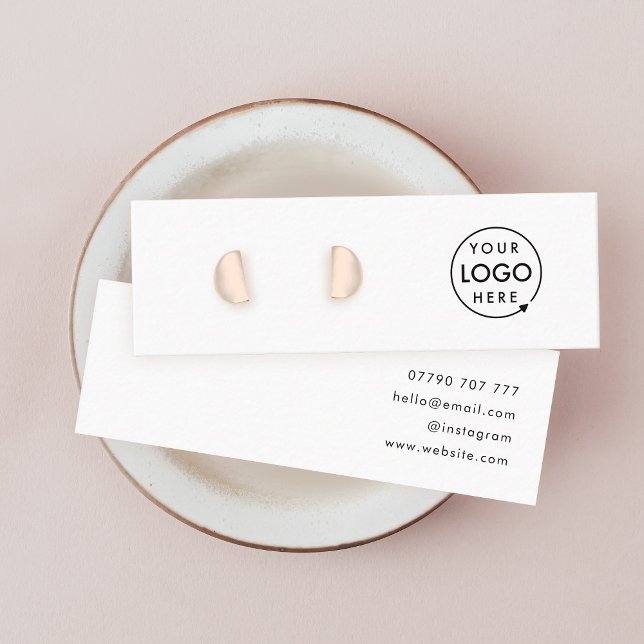 De Visite Mini Carte d'affichage Logo White Stud oreille bijoux (Modern minimalist white stud earring display cards by Guava - clean, stylish, and customizable)