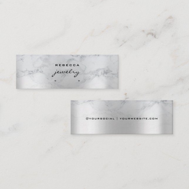 De Visite Mini Carte d'affichage Silver Minimal Marble Script (Devant / Derrière)