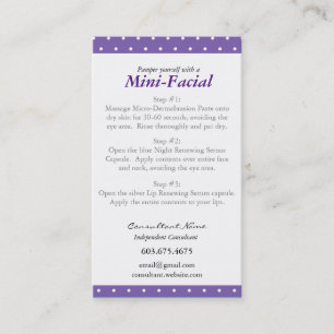 De Visite Mini carte d'instruction faciale