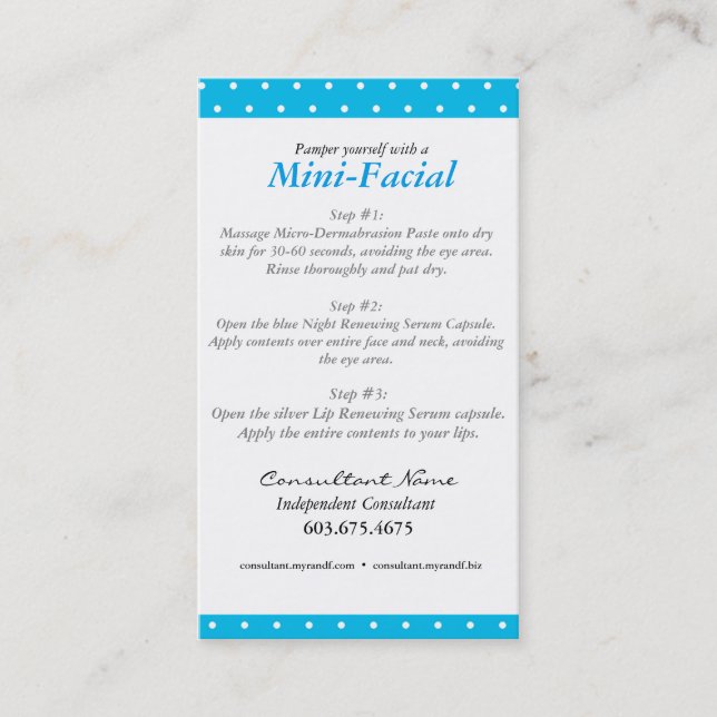 De Visite Mini carte d'instruction faciale (Devant)