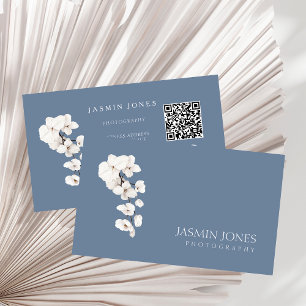 De Visite Moderne carte florale à code QR Orchidée blanche b