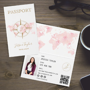 De Visite Pink Travel Agent Passport Carte du monde Insérer 