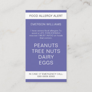 De Visite Purple Food Allergy Alert Carte Chef personnalisée