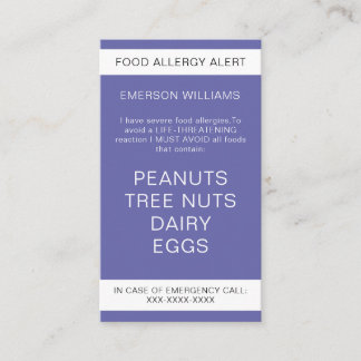 De Visite Purple Food Allergy Alert Carte Chef personnalisée