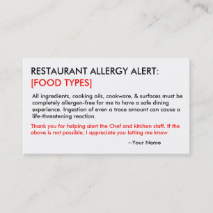 De Visite Restaurant d'allergie personnalisé et carte ICE