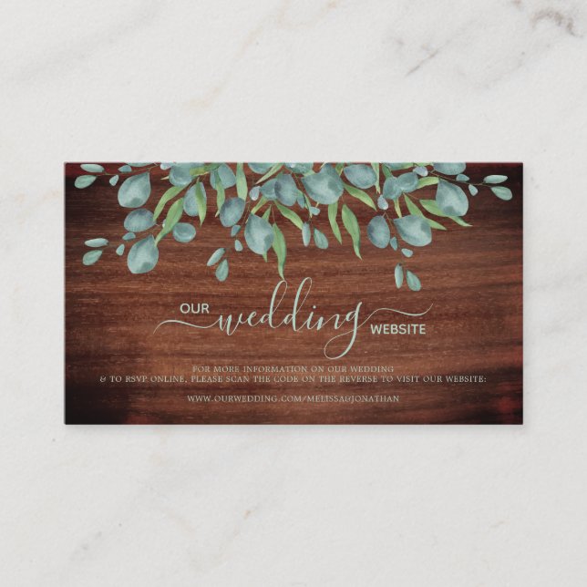 De Visite Rustique Eucalyptus QR Code Mariage en ligne carte (Devant)