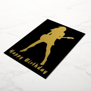 De Vœux En Aluminium Black Gold Foil Carte Anniversaire Guitare Joueuse