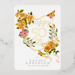De Vœux En Aluminium Carte anniversaire annuelle ruban feuille d'or ros