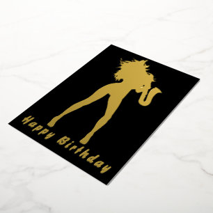 De Vœux En Aluminium Carte d'anniversaire Black Gold Foil avec Saxo Mus