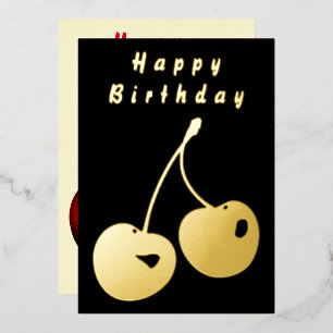 De Vœux En Aluminium Carte d'anniversaire Gold Foil avec cerise rouge e