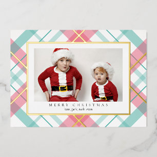 De Vœux En Aluminium Carte Pink Green Tartan Plaid Christmas Foil