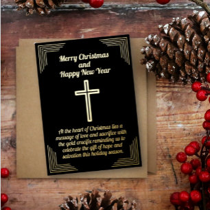 De Vœux En Aluminium Golden Crucifix sur la carte noire Arrière - plan