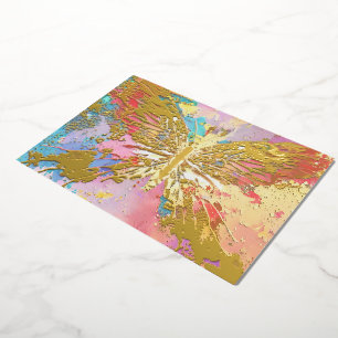 De Vœux En Aluminium papillon doré, feuille d'or, carte bleu violet ros