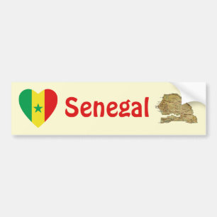 De Voiture Autocollant Senegal Drapeau Cœur + Carte