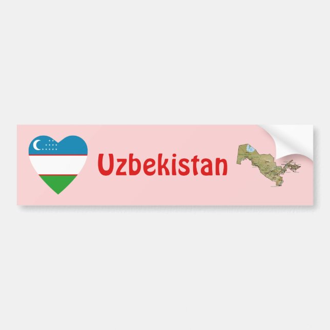 De Voiture Autocollant Uzbekistan Drapeau Cœur + Carte (Devant)