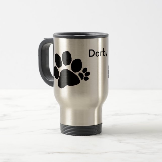 De Voyage Mug - Empreintes polydactyles et nom (v2) (Devant gauche)