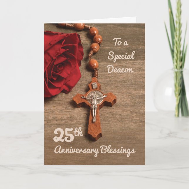 Deacon 25th Ordination Anniversary Rose & Rosary Card (Front)