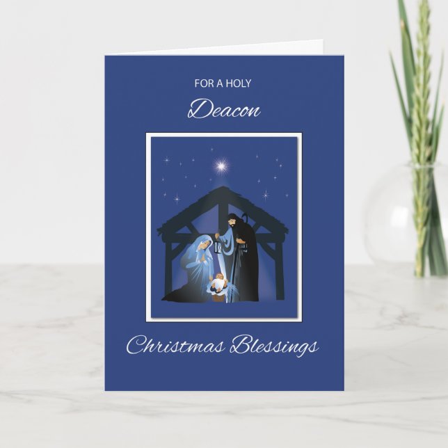 Deacon Christmas Blessings Manger on Blue Card (Front)