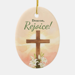Deacon Easter Rejoice Cross and Lilies Ceramic Ornament