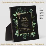 DEACON Newly Ordained Verse Gift Commemorative Plaque<br><div class="desc">Decorative Ordination Gift for a new Deacon with text fields to add a heading. name,  date and verse,  scripture of your own choosing. Attractive botanical green leaves border and wooden cross decorate this commemorative gift.</div>
