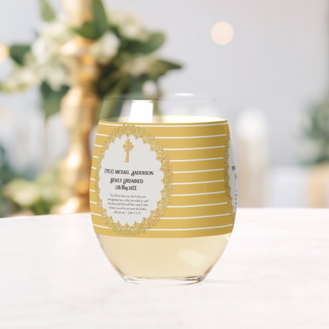 DEACON Newly Ordained Verse Gift Commemorative Stemless Wine Glass (Insitu (Wedding))