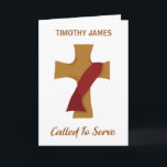 Deacon Ordination Congratulations Red Stole Cross Card<br><div class="desc">Personalize this card to a new Deacon on their Ordination to the Diaconate. A simple brown cross has a red stole draped across,  representing the garb of the deacon. This congratulations card will be a blessing on this holy day.</div>