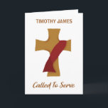 Deacon Ordination Congratulations Red Stole Cross Card<br><div class="desc">Personalize this card to a new Deacon on their Ordination to the Diaconate. A simple brown cross has a red stole draped across,  representing the garb of the deacon. This congratulations card will be a blessing on this holy day.</div>