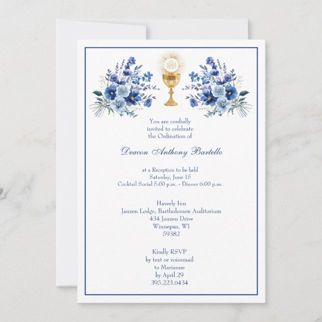 Deacon Priest Ordination Reception Floral Invitation (Front)
