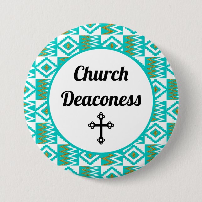 Deaconess Aqua Teal Blue Kente Cloth Button Pin (Front)