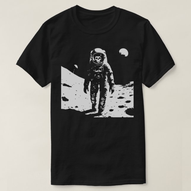 dead astronaut skeleton walking on the moon T-Shirt (Design Front)