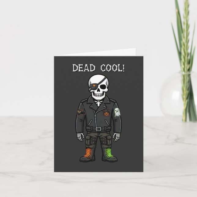 Dead Cool Skeleton Biker | Halloween Holiday Card (Front)