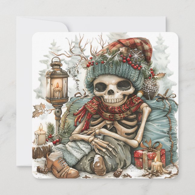 Dead Cozy – Winter Skeleton Vibes” Holiday Card (Front)