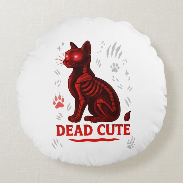 Dead Cute – Halloween Cat T-Shirt Round Pillow (Front)